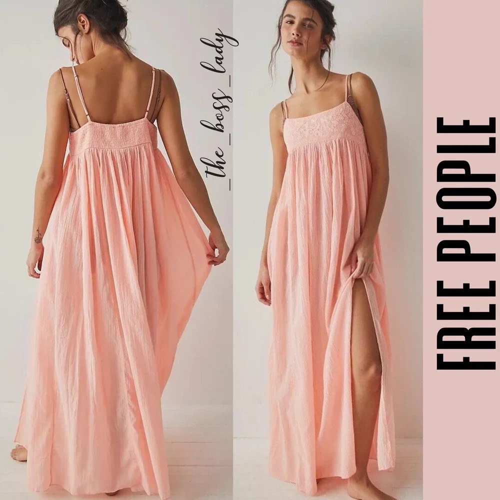 Free People maxi dress slip embroidered cotton - Picture 5 of 9